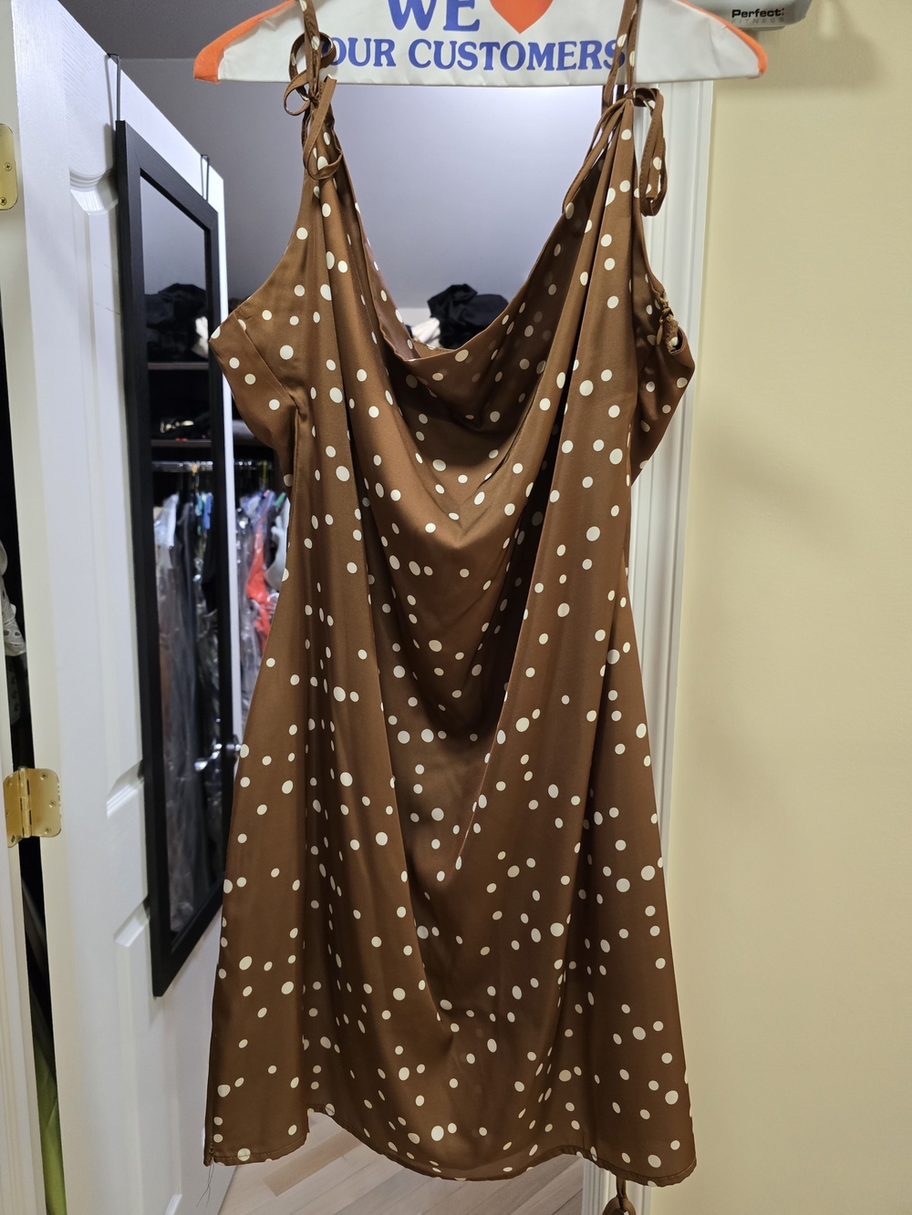 Brown Polka Dot Slip Dress with Tie Straps